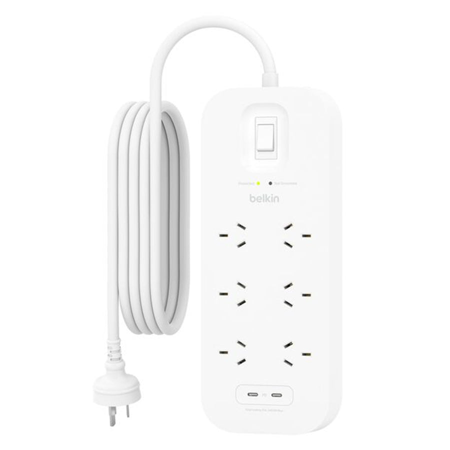 Belkin   6 Outlet Surge Protector with Dual USB-C 30W PPS Charging Port -  ( White )