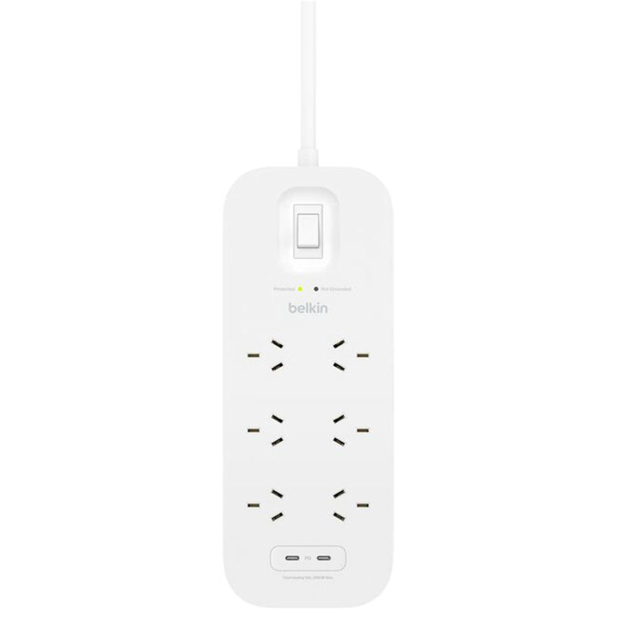 Belkin   6 Outlet Surge Protector with Dual USB-C 30W PPS Charging Port -  ( White )