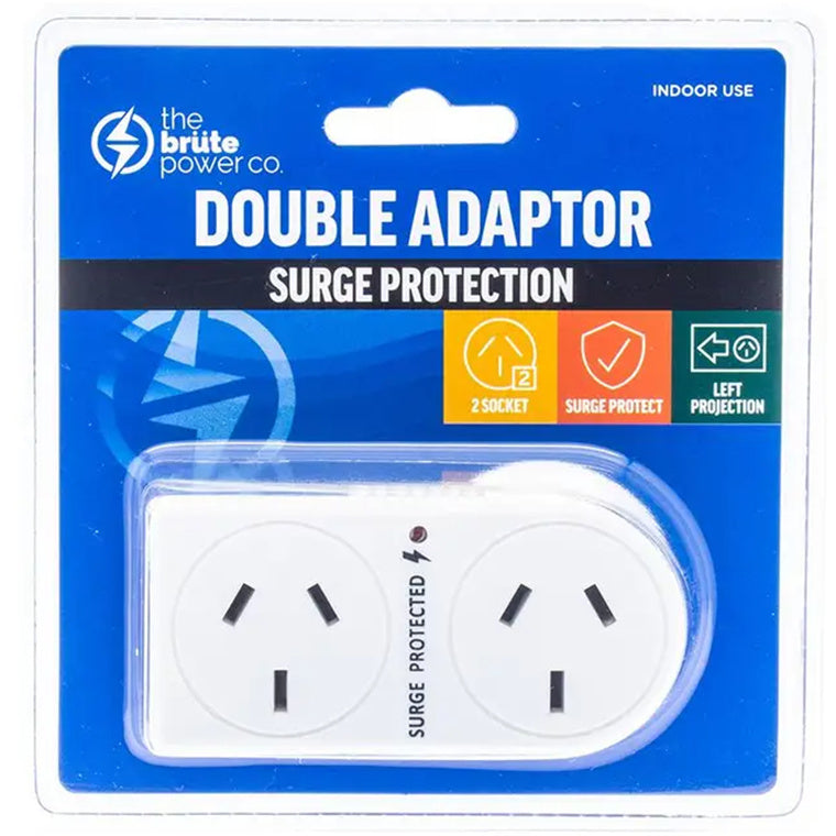 BPDASPL - The Brute Power Co. Double Adaptor - Flat Left + Surge Protection
