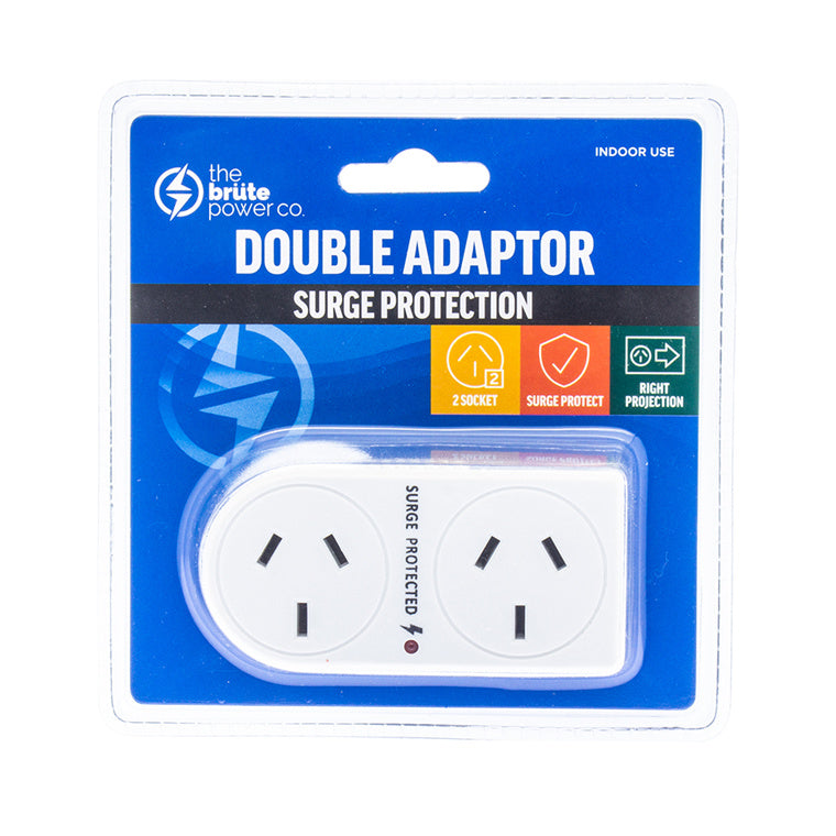 BPDASPR - The Brute Power Co. Double Adaptor - Flat Right + Surge Protection
