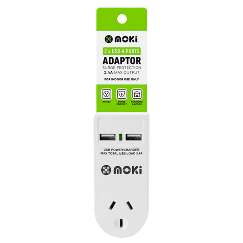 Moki Adaptor - 1 Socket + 2 USB-A