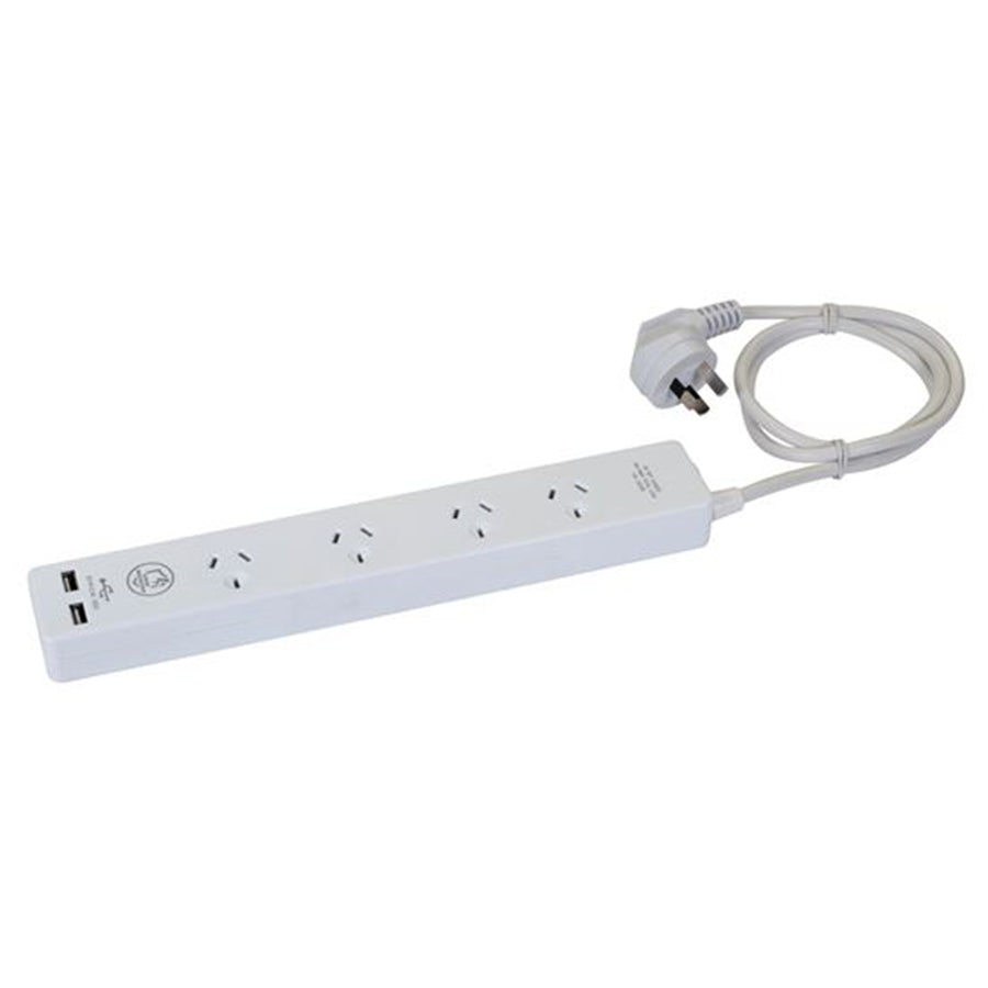 DYNAMIX A14U - 4-way 10A Home & Office Powerboard w/ two USB 3.4A Rapid Charging Ports