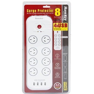 Huntkey SAC807 8 Outlet Surge Protected Powerboard with 4 USB Charging Ports Output:5V, 4A