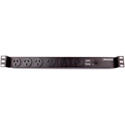 JACKSON RAC0600 - 1RU 6x Outlet Horizontal Power Rail. Surge Protect 525J 10A Overload Protect. 1.8m