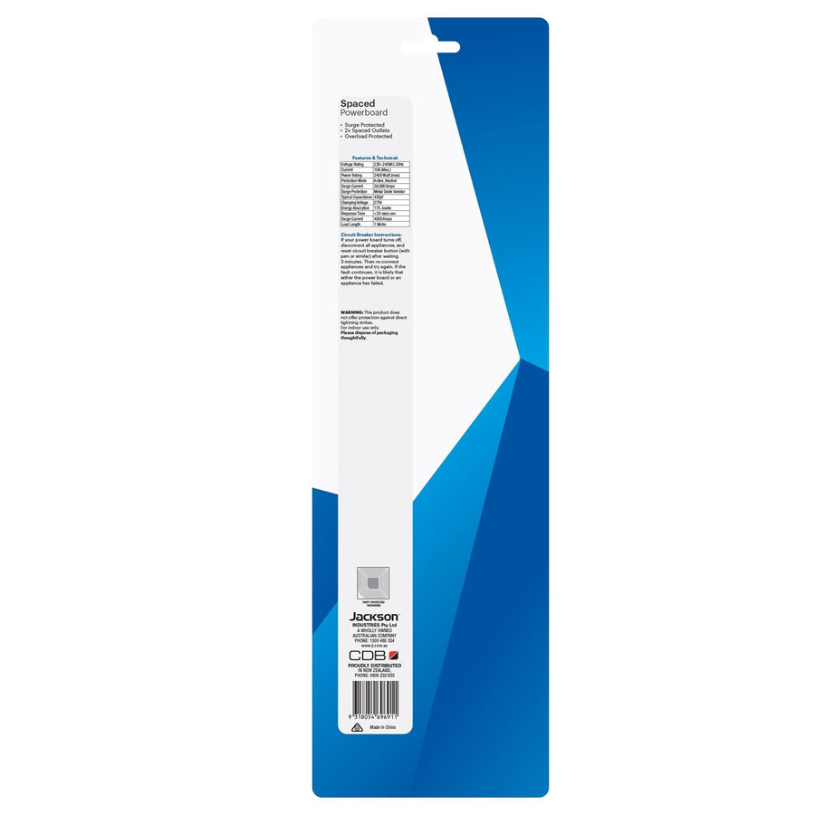 Jackson  PT6969SBE 6 Outlet Powerboard with Surge & Overload Protection