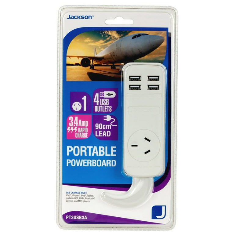 Jackson  PT3USB3A Single Outlet Powerboard with 4x USB Ports