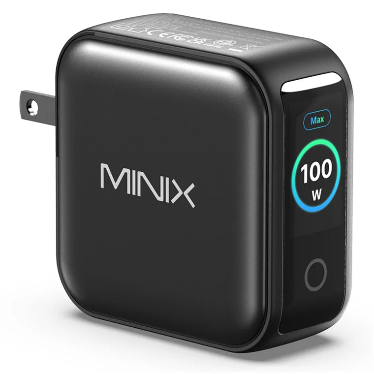 MINIX  NEO P3 Pro 100W USB-C Charger  3 Port GaN Charger with Smart Display and Touch Control