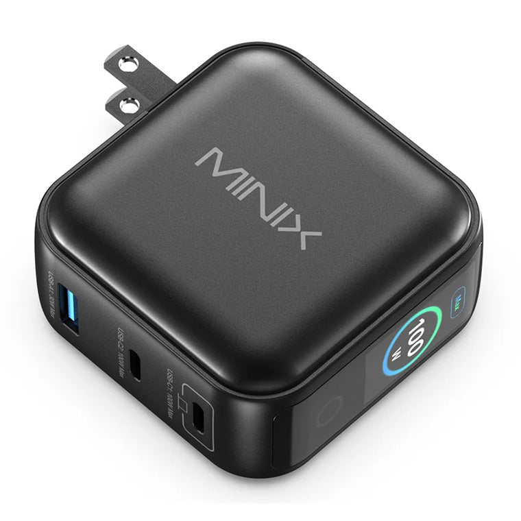 MINIX  NEO P3 Pro 100W USB-C Charger  3 Port GaN Charger with Smart Display and Touch Control