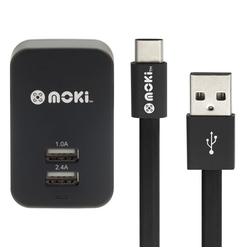 Moki SynCharge ACC-MTCWALL USB-C Kabel + Wandladegerät – Schwarz