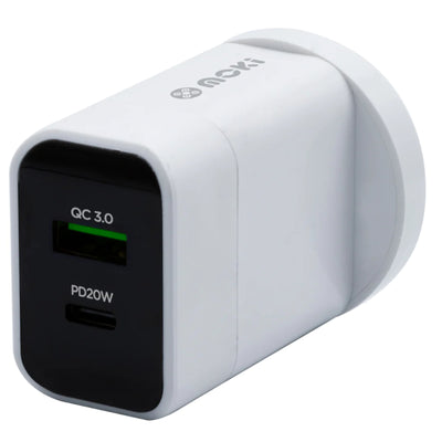 MOKI Recharge ACC-PDWCUSB - Moki Wandladegerät PD USB-C 20W + USB-A QC 3.0