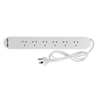 Pudney Home P4048 - Pudney 6 Way Surge Protection with 2 USB – White