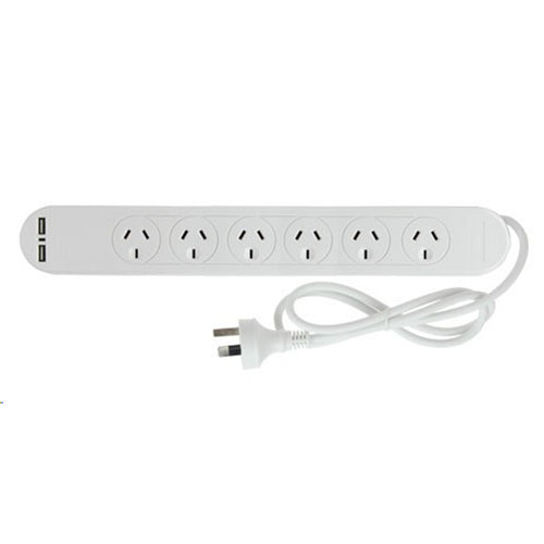 Pudney Home P4048 - Pudney 6 Way Surge Protection with 2 USB – White