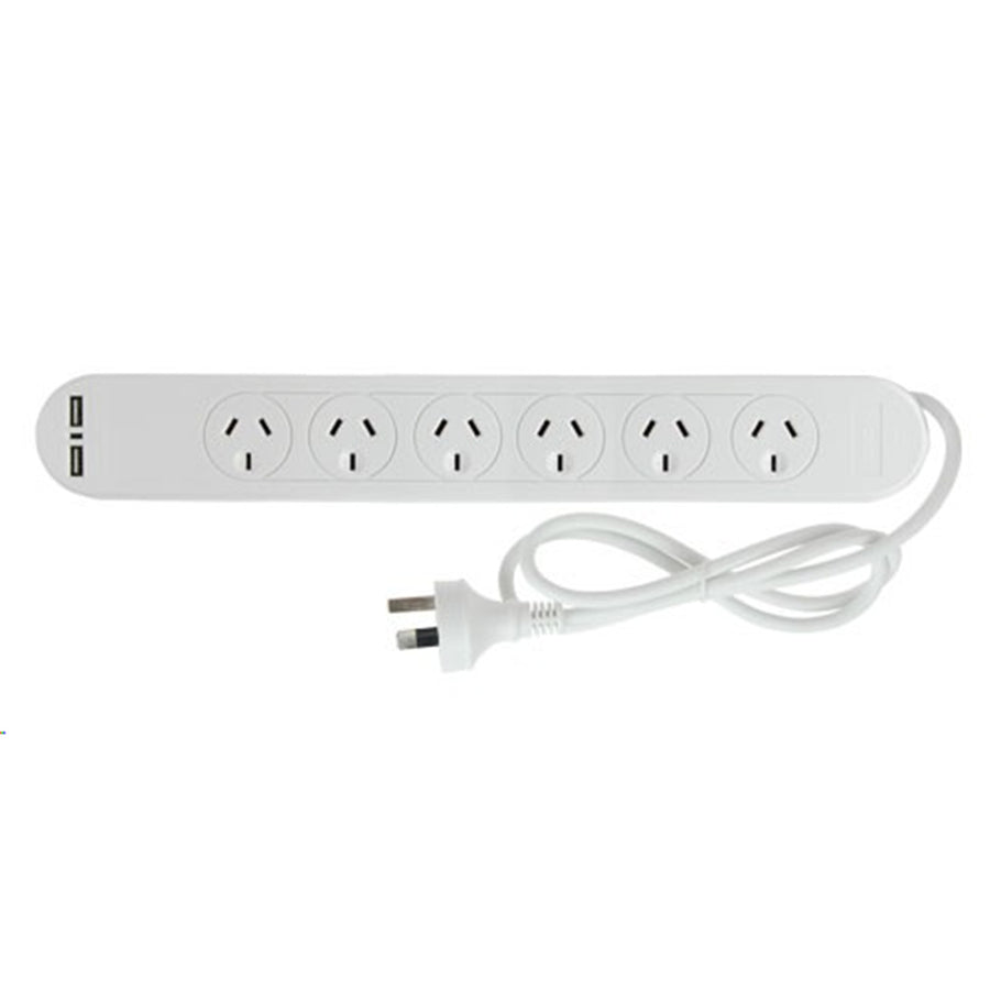 Pudney Home P4048 - Pudney 6 Way Surge Protection with 2 USB – White