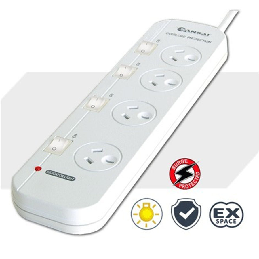Sansai 4 Way Surge Powerboard with Individual Switches