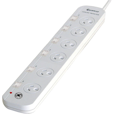 Sansai PAD-661SW 6 Outlet Surge Powerboard with Individual Switches - AU / NZ