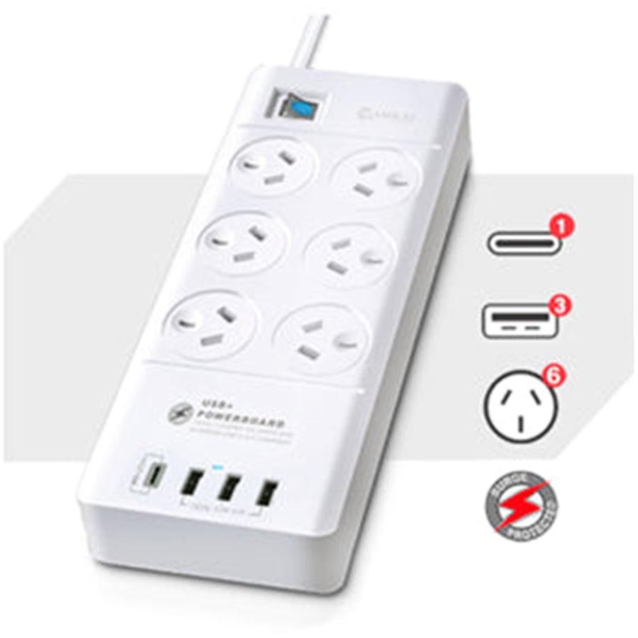 Sansai  PAD-8066 6 Outlet Powerboard with USB-A & USB-C