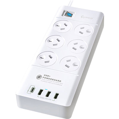 Sansai  PAD-8066 6 Outlet Powerboard with USB-A & USB-C