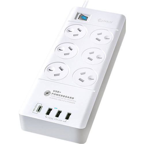 Sansai  PAD-8066 6 Outlet Powerboard with USB-A & USB-C