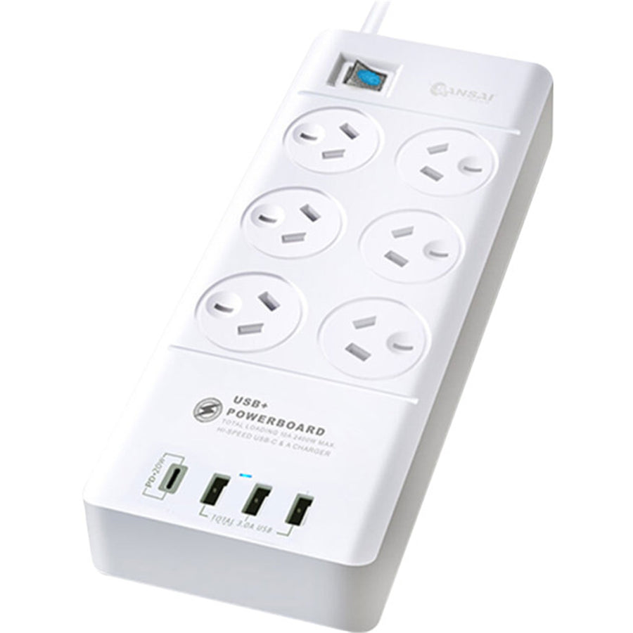 Sansai  PAD-8066 6 Outlet Powerboard with USB-A & USB-C