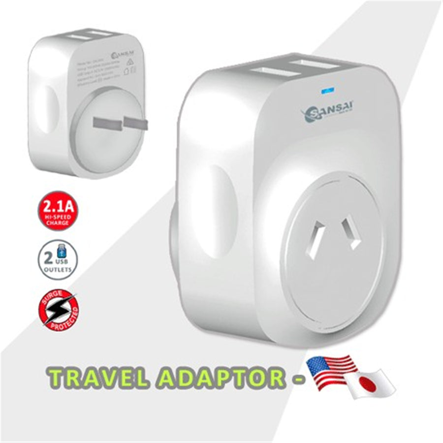 Sansai  STV-3007  Outbound USB Travel Adapter - NZ / AU to Japan Plug