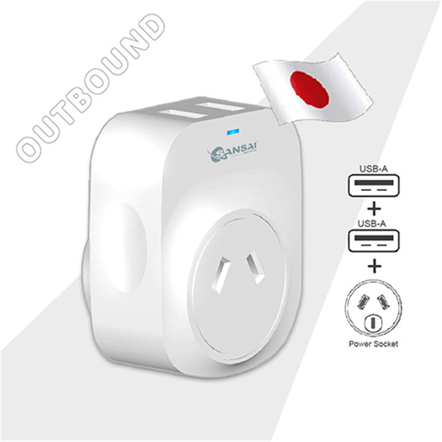 Sansai  STV-3007  Outbound USB Travel Adapter - NZ / AU to Japan Plug
