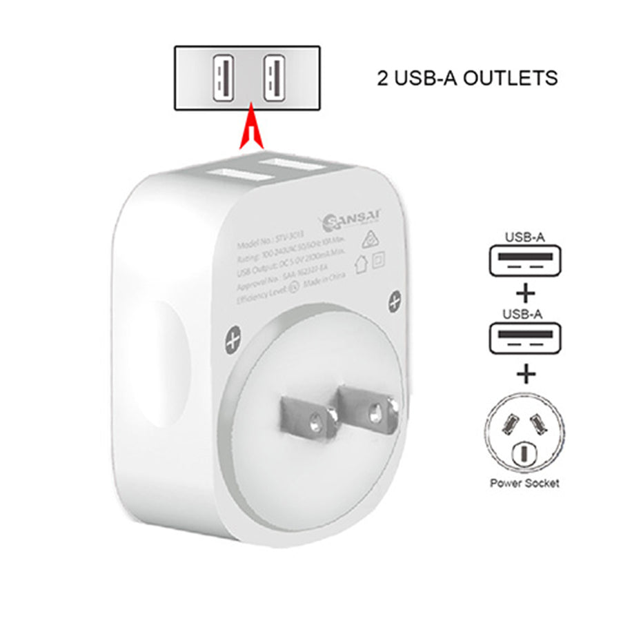 Sansai  STV-3007  Outbound USB Travel Adapter - NZ / AU to Japan Plug