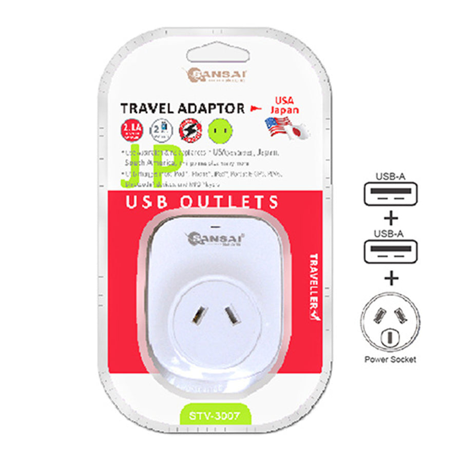 Sansai  STV-3007  Outbound USB Travel Adapter - NZ / AU to Japan Plug
