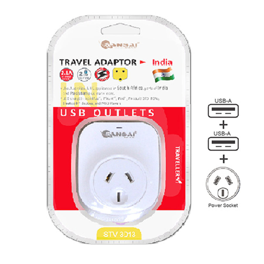 Sansai  STV-3013  Outbound USB Travel Adapter - NZ / AU to South Africa / India Plug