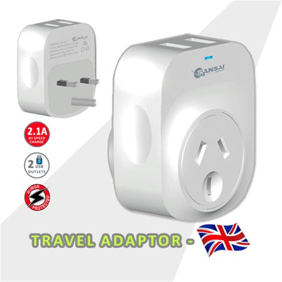 Sansai  STV-3011  Outbound USB Travel Adapter - NZ / AU to UK Plug