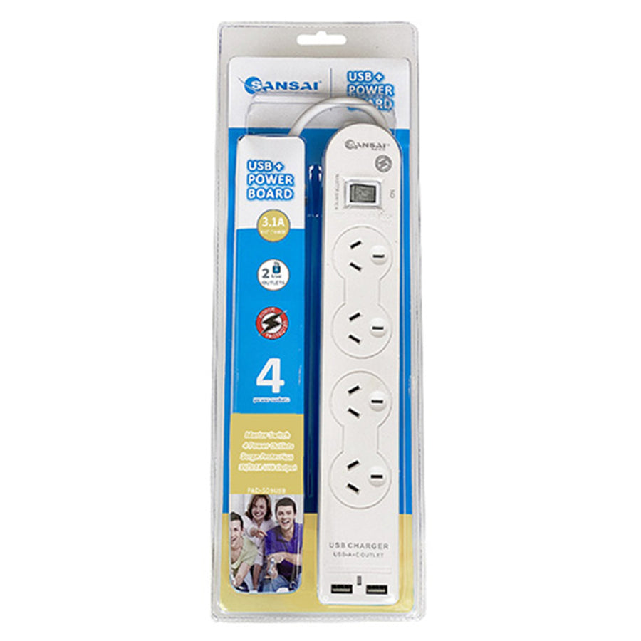 Sansai PAD-503USB 4ways Surge w/2 X USB 3.1A
