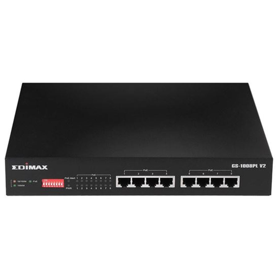 EDIMAX GS-1008PLV2 - 8 Port Gigabit PoE+ Long Range Unmanaged Switch w/ DIP Switch Function