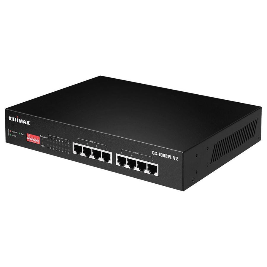 EDIMAX GS-1008PLV2 - 8 Port Gigabit PoE+ Long Range Unmanaged Switch w/ DIP Switch Function