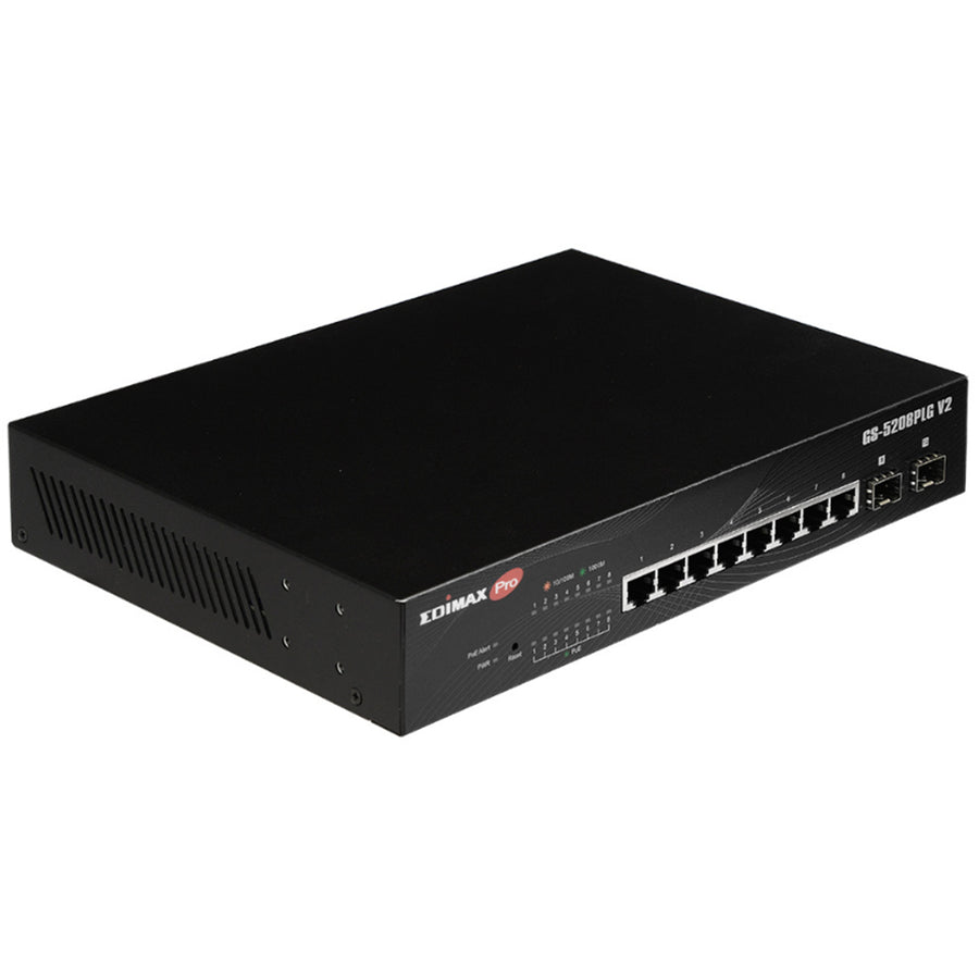 EDIMAX GS-5208PLGV2 - 10 Port Gigabit Long Range PoE+ Web Smart Switch 2 SFP Ports