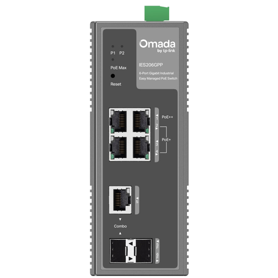 Omada IES206GPP 6-Port Gigabit Industrial Easy Managed Switch with 3-Port PoE+ and 1-Port PoE++