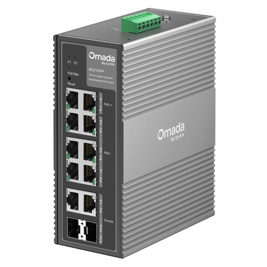 TP-Link Omada IES210GPP 10-Port Gigabit Industrial Easy Managed PoE Switch (240W) - SFP/GbE Combo x2, 1GbE PoE+ x6, 1GbE PoE++ x2