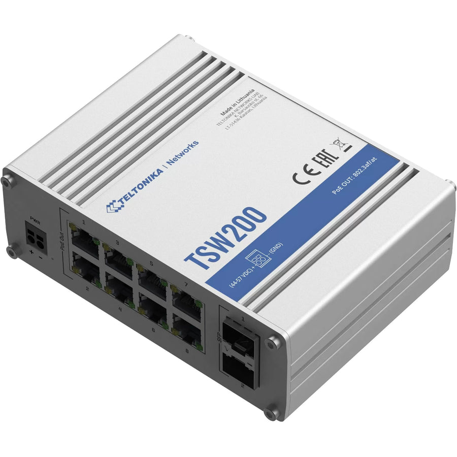 Teltonika TSW200 - 8-Port Industrial Gigabit Ethernet PoE+ Switch with 2x SFP (no PSU)