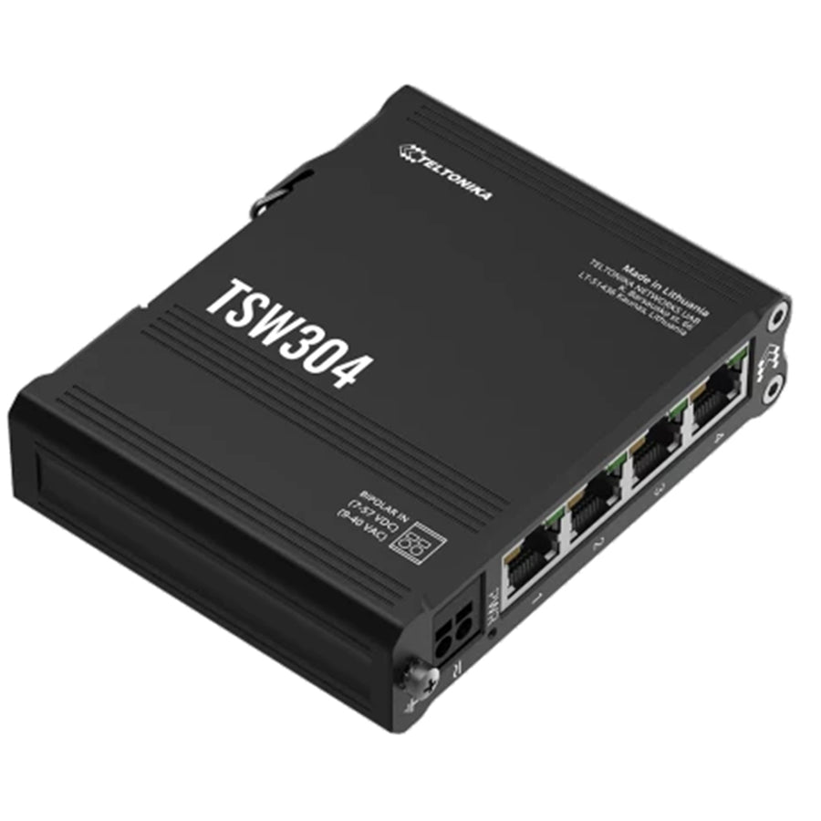 TSW304 - Teltonika TSW304 4+1 Port, Shock Resistant Unmanaged Gigabit network switch, DIN RAIL Mount