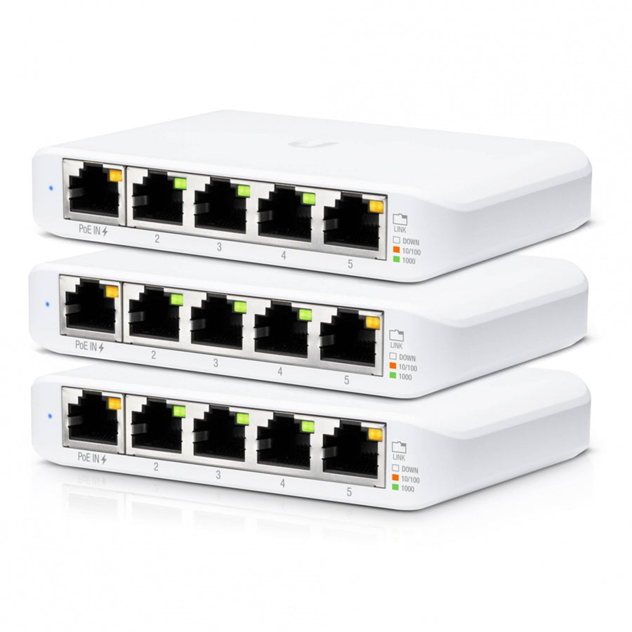 Ubiquiti 5-Port managed Gigabit Ethernet switch powered by 802.3af/at PoE or 5V, 1A USB-C power adapter (not included), 3-Pack