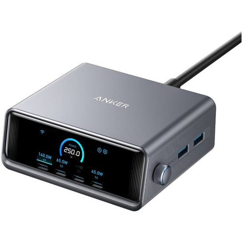 ANKER GaNPrime Smart Desktop Charging station 250W, 6 Ports Super-Fast 250W Output, High-Efficiency Charger, Instant Power Feedback, Personalised Charging