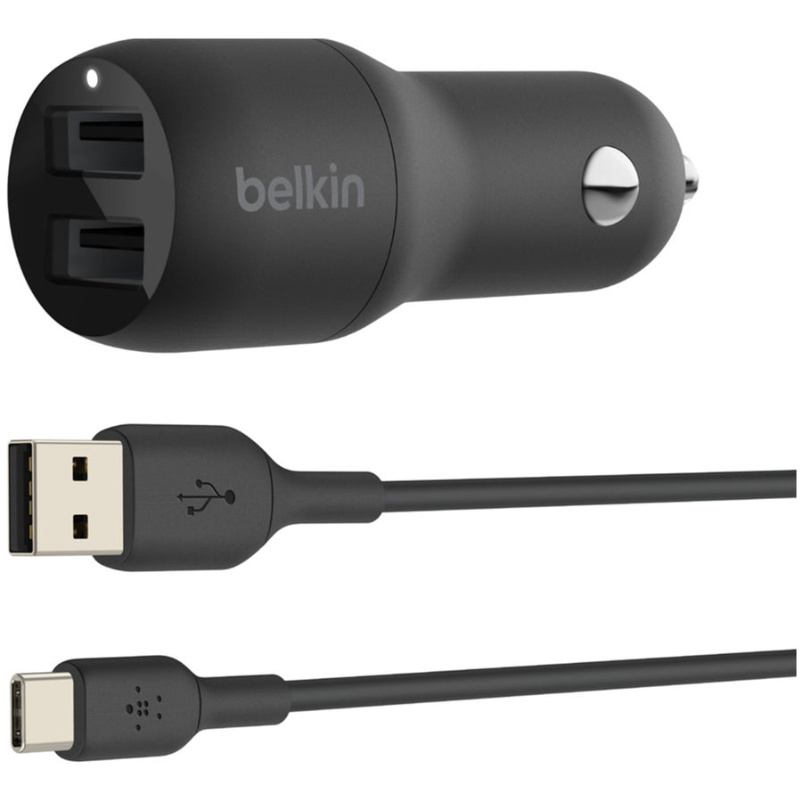 Belkin CCE001BT1MBK - Dual USB-A Car Charger w/ 1M PVC A-C 24W