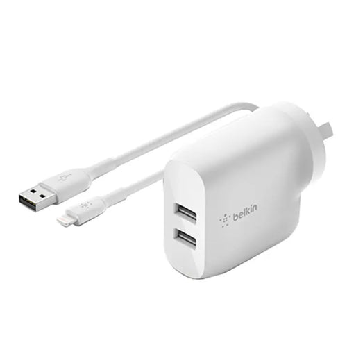 DUAL USB-A WALL CHRGR 24W + LIGHTNG CBL