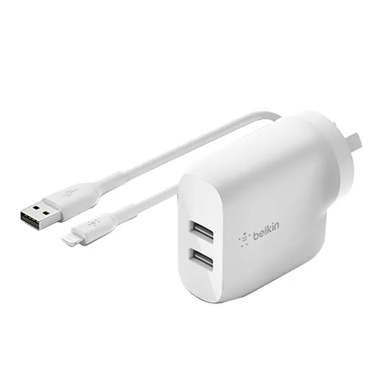 Belkin 24W Dual USB-A Wall Charger with Lightning Cable