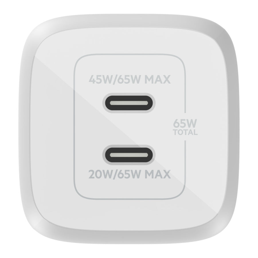 Belkin BoostCharge 65W Dual USB-C GaN Wall Charger - White