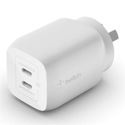 Belkin BoostCharge 65W Dual USB-C GaN Wall Charger - White