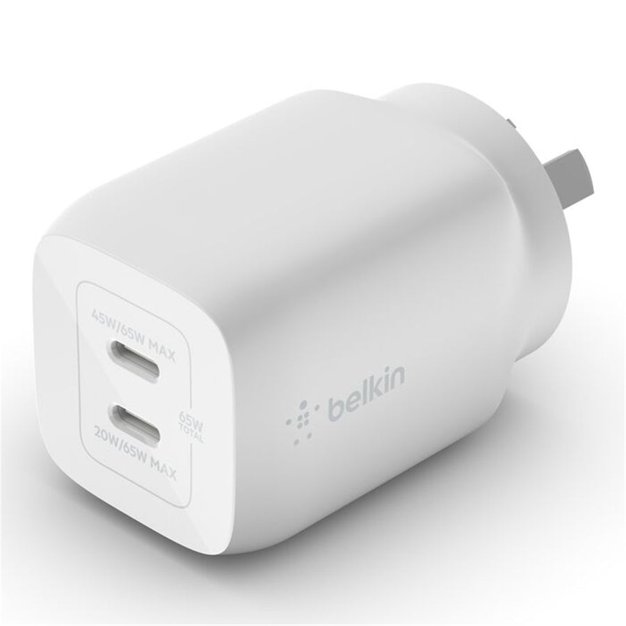 Belkin BoostCharge 65W Dual USB-C GaN Wall Charger - White