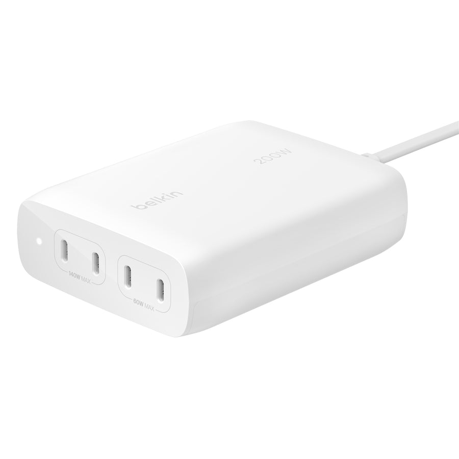 Belkin BoostCharge Pro 200W 4-Port USB-C Charger with GaN (140 + 60W) - White