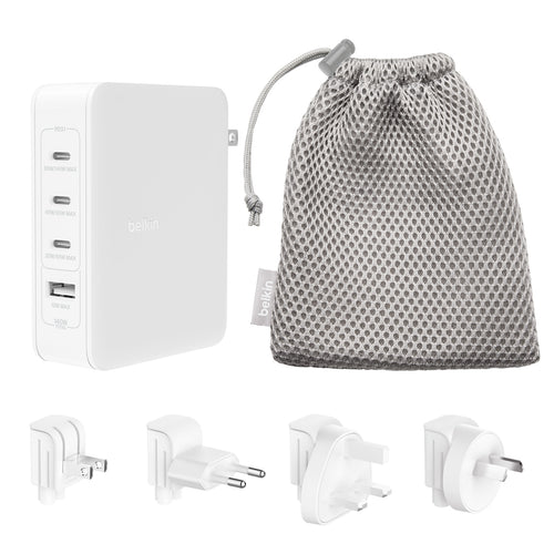 Belkin 140W 4-Port GaN Wall Charger for Laptops / Tablets /Phones - White -  includes 3x USB-C and 1x USB-A ports