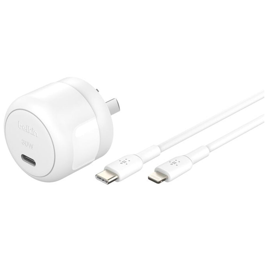 Belkin BoostCharge Compact USB-C Wall Charger 30W with USB-C cable with Lightning Connector