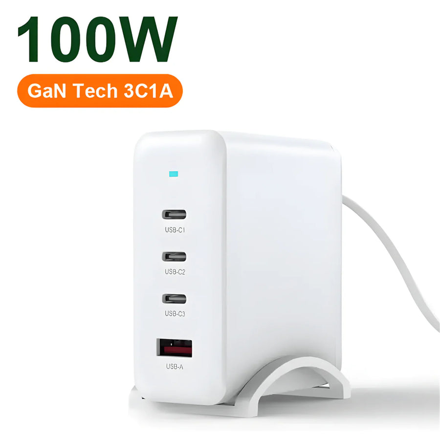 CLink GS-W100A0960 100W GaN Fast Charge QuadPort USB-C PD 3.0 Charger - 3x USB-C & 1x USB-A
