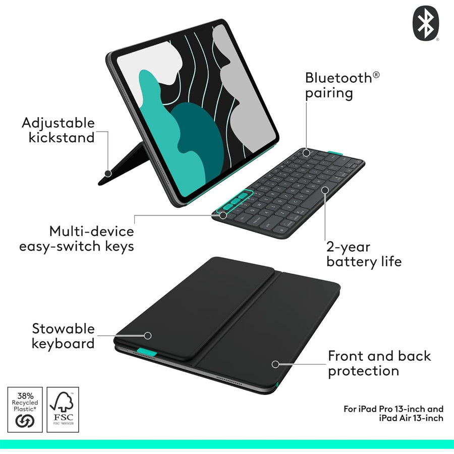 Logitech Flip Folio iPad Pro 13-inch (M4 & M5) & iPad Air 13-inch (M2, M3 & M4) - Graphite